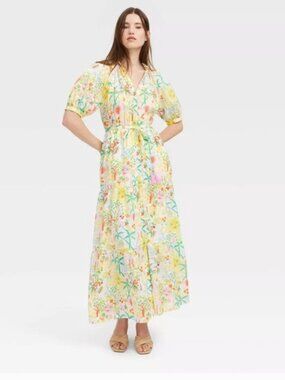 ROLLER RABBIT x TARGET Women's Vacation Short Sleeve Maxi Shirt Dress Size Large